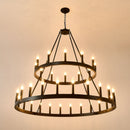 2 Tiers Wagon Wheel Chandelier Wooden Farmhouse 36 Light (24 / 12) Or (12 / 24) Metal Chandeliers 2 Story Light Fixtures Industrial For High Ceiling Living Dining Room Foyer, Adjustable Height - Black by HouseOfZazla
