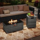 2-Piece Outdoor Rattan Fire Table Set 32 Inch Rectangle Gas Firepit with Tank Cover by LJGDeals