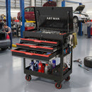 3 Drawers Multifunctional Tool Cart with Wheels and Steel Top - Black & Red by HouseOfZazla