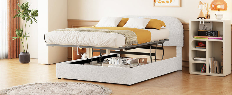 Walker Edison - Teddy Fleece Full  Size Upholstered Platform Bed with Hydraulic Storage System, White