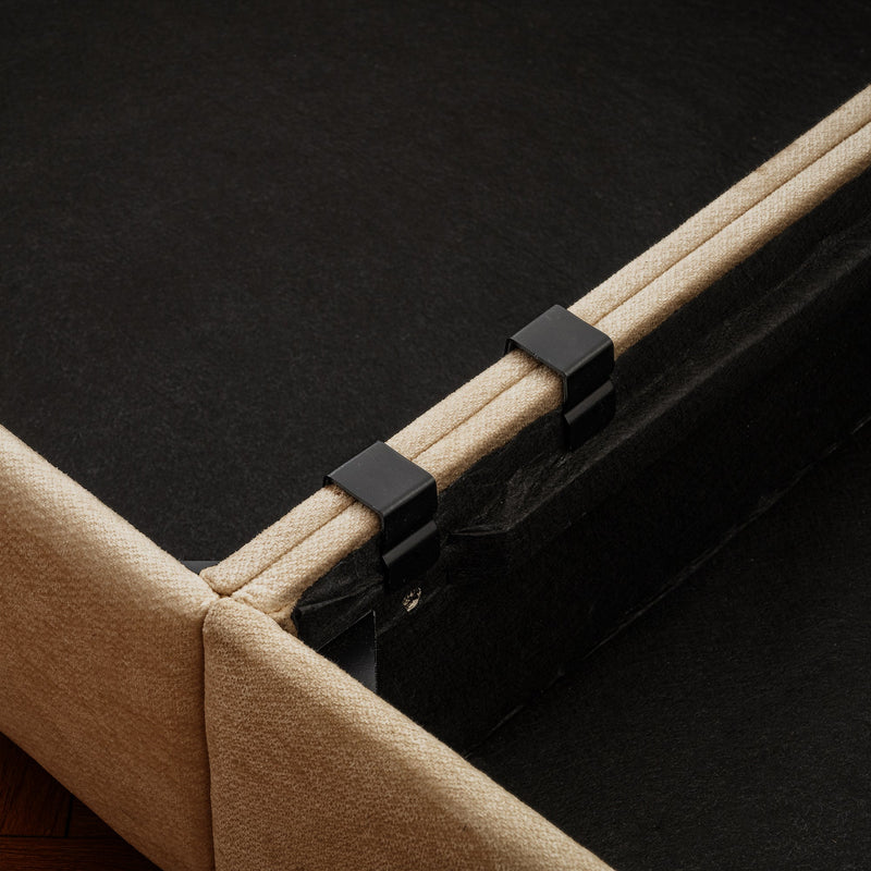 Modern Stylish Camel Chenille 2-Seater Sofa with Ottoman Storage and Cylindrical Backrest