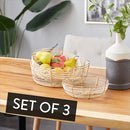Round Coastal Metal and Bamboo Bowls with Gold Finish, Set of 3 by Decor Steals