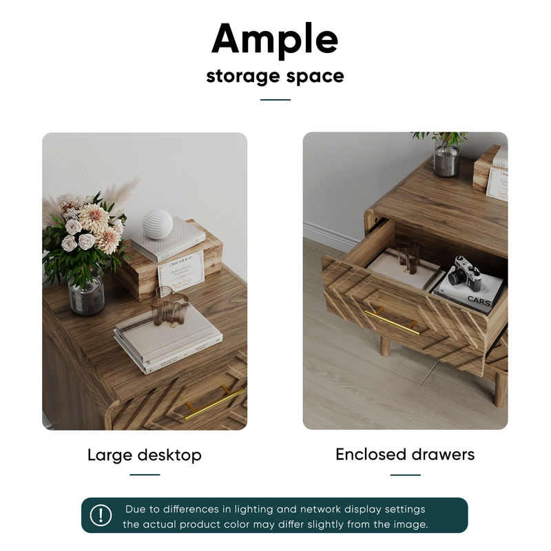 Walnut Wood Bedside Table with Double Drawers, photo 10 of 10
