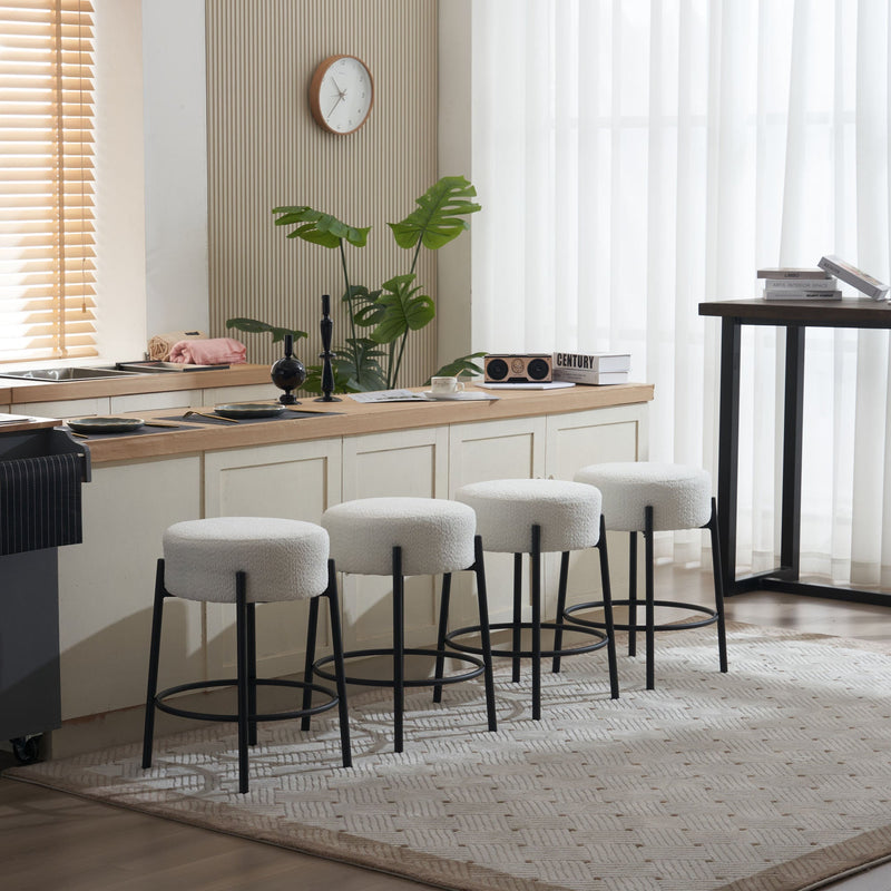 24" Tall, Round Bar Stools, Set of 2 - Contemporary upholstered dining stools for kitchens, coffee shops and bar stores - Includes sturdy hardware support legs