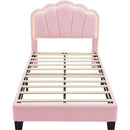 2-Pieces Bedroom Sets Twin Size Flower-Shaped Upholstered LED Platform Bed with Storage Ottoman-Sherpa Fabric, Pink