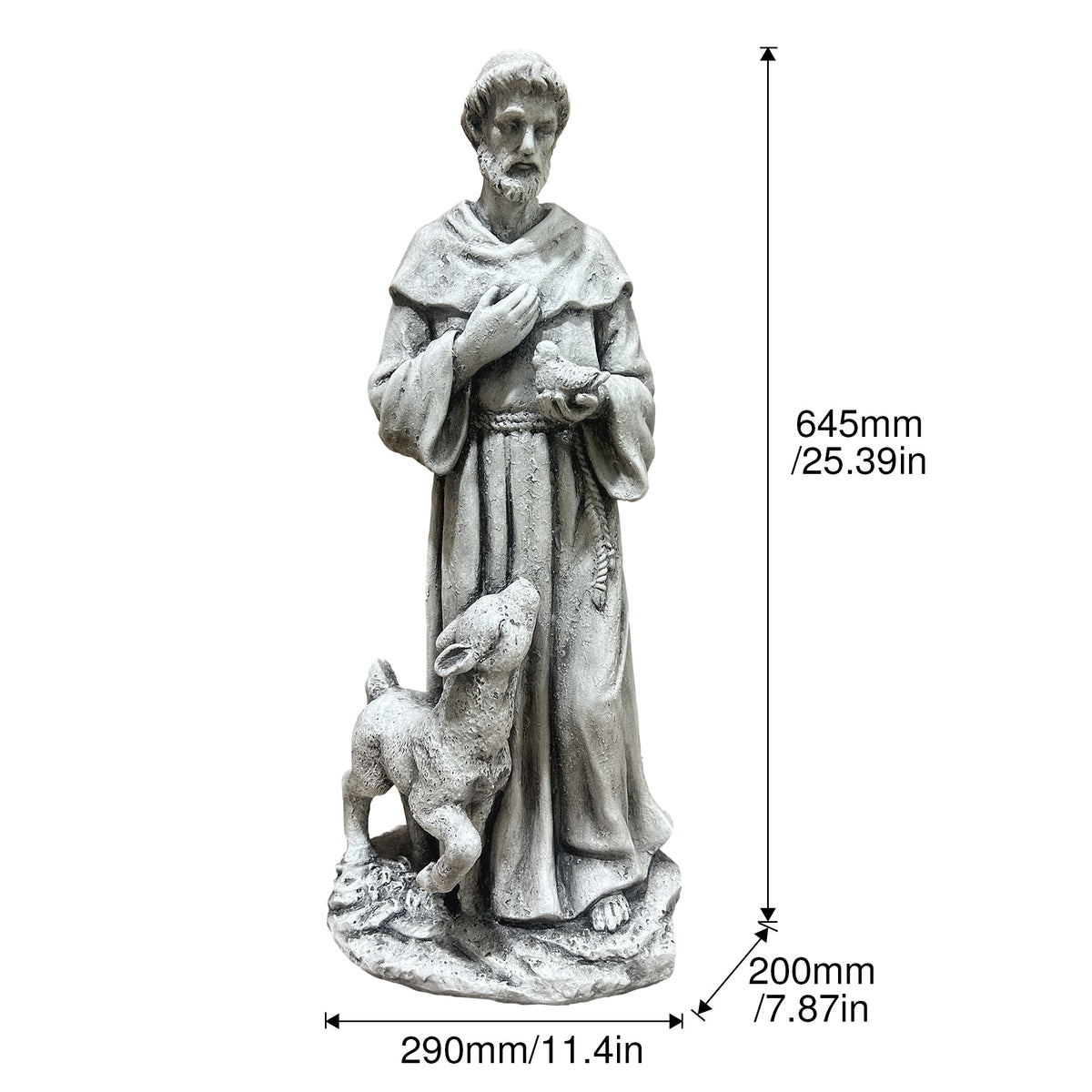 Magnesium Oxide Saint Statue With Lamb Weatherproof Religious Sculpture, photo 3 of 7