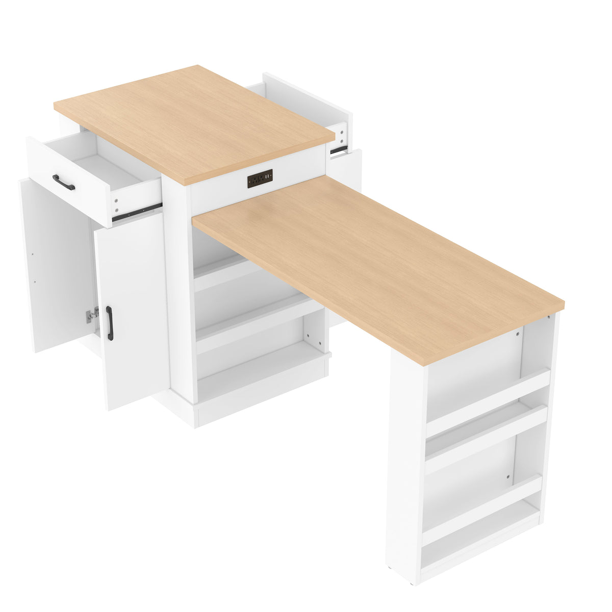Extendable Island Console with Drawers, Double-Door Cabinet, and Open Shelving, photo 8 of 10