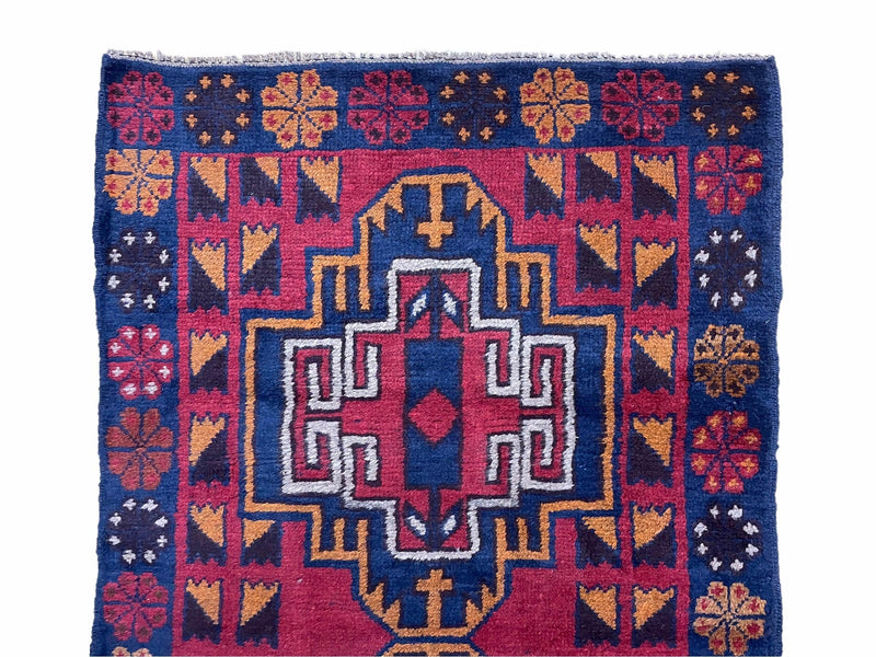 3 X 4.3 Vintage Handmade Tribal Wool Rug Balouch Rug Afghan Rug Red Blue Nice