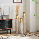 Mother's Day Gift Set Gilded White 3D Relief Flower Metal Vase Set - White / Gold by HouseOfZazla