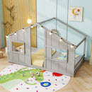Twin Size House Bed with LED Lights Montessori Slat-free Floor Bed