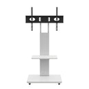 Mobile TV Stand With Shelf Floor Mount Cart For TVs With Lockable Wheels Ideal For Living Room Bedroom Or Office - White