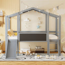 Loft House Bed With Ladder And Slide, With board And Light Strip On The Roof by HouseOfZazla