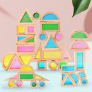 24 Pcs Rainbow Acrylic Sensory Wooden Building Blocks by Green Elephant Home and Toys