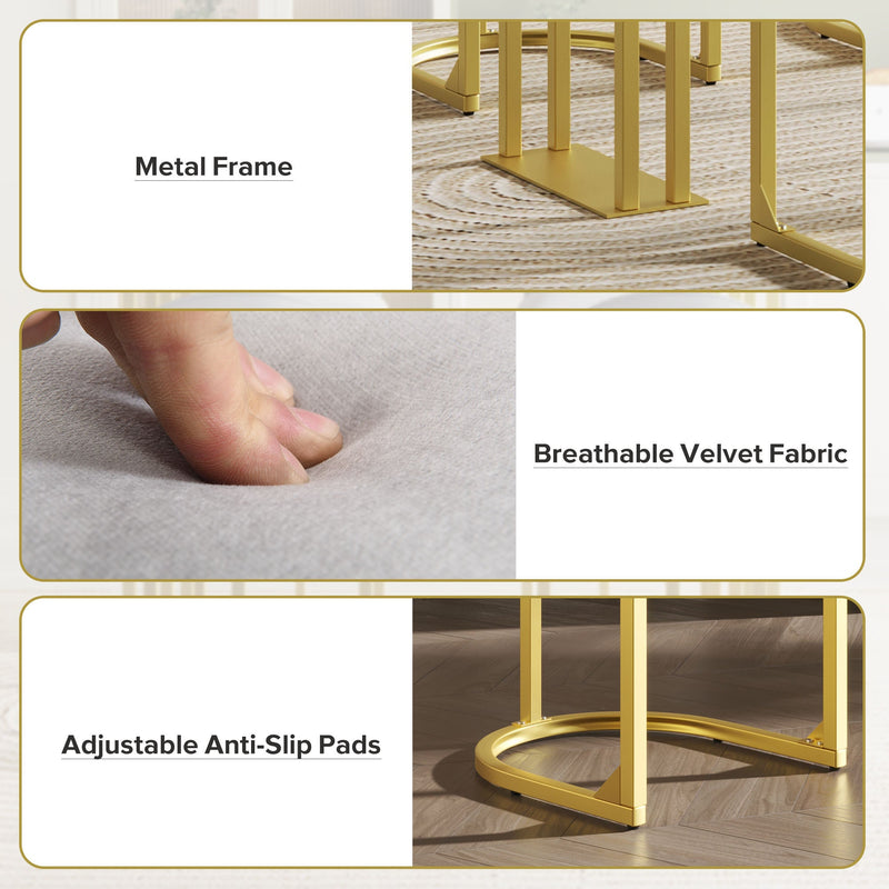 5 Pcs Bar Table and Chairs Set, Modern Gold White Table with 4 Velvet Cushion Bar Stools, Kitchen Counter High Top Table, Breakfast Table Set, Space Saving Table for Home & Kitchen, Gold Frame