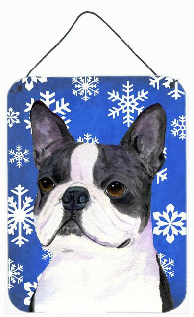 Boston Terrier Winter Snowflakes Holiday Wall or Door Hanging Prints