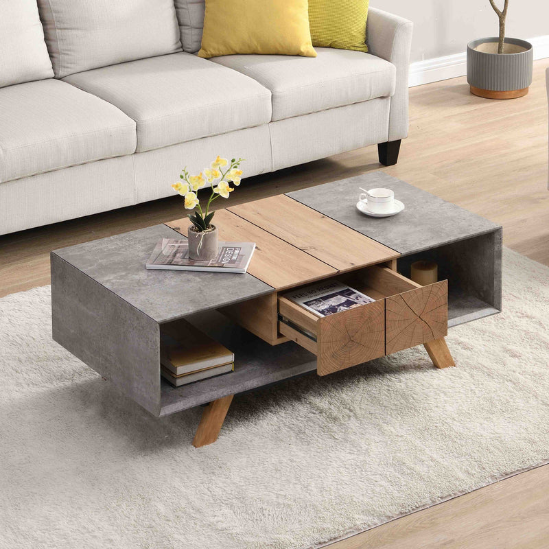 43.31" Luxury Coffee Table with Drawer, Farmhouse & Industrial Table, Rectangular Table for Living Room