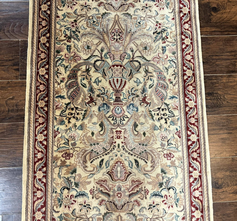 Pakistani Runner Rug 2.8 x 14, Pak Persian Hallway Rug, Cream Color