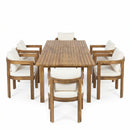 7 Pieces Acacia Wood Outdoor Dining Set with Cream Cushions by HouseOfZazla
