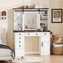 Farmhouse Vanity Desk with Barn-Style Sliding Mirror and 3 Lighting Modes-White by DirectDeals