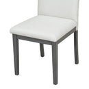 5-Piece Farmhouse Style Dining Table Set, Marble Sticker and Cross Bracket Pedestal Dining Table, and 4 Upholstered Chairs (White+Gray)