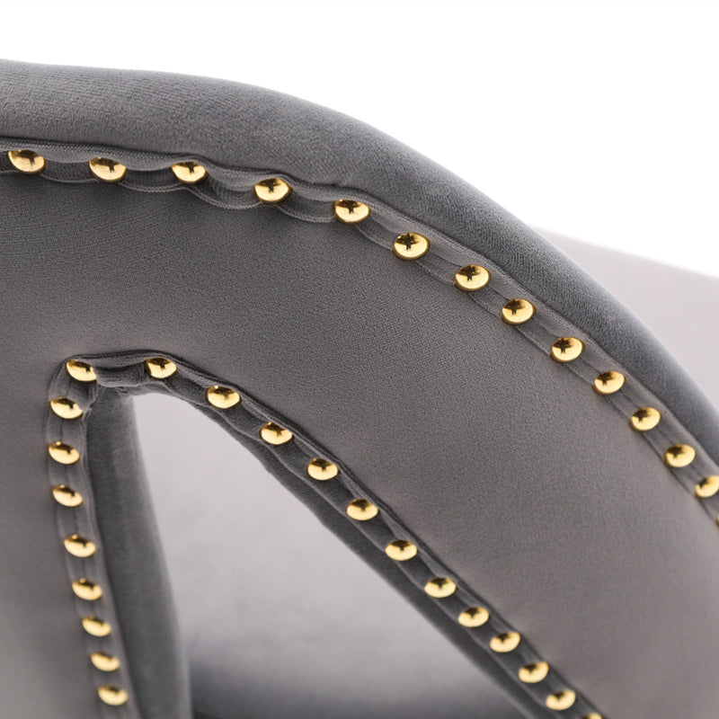 Akoya Collection Modern Contemporary Velvet Upholstered Connor 28" Bar Stool & Counter Stools with Nailheads and Gold Tipped Black Metal Legs, Set of 2 (Gray)