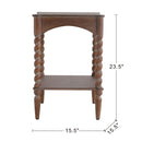 15.5x15.5x23.5' Distressed Brown Wood Side Table with Turned Spiral Legs and Lower Shelf by HouseOfZazla