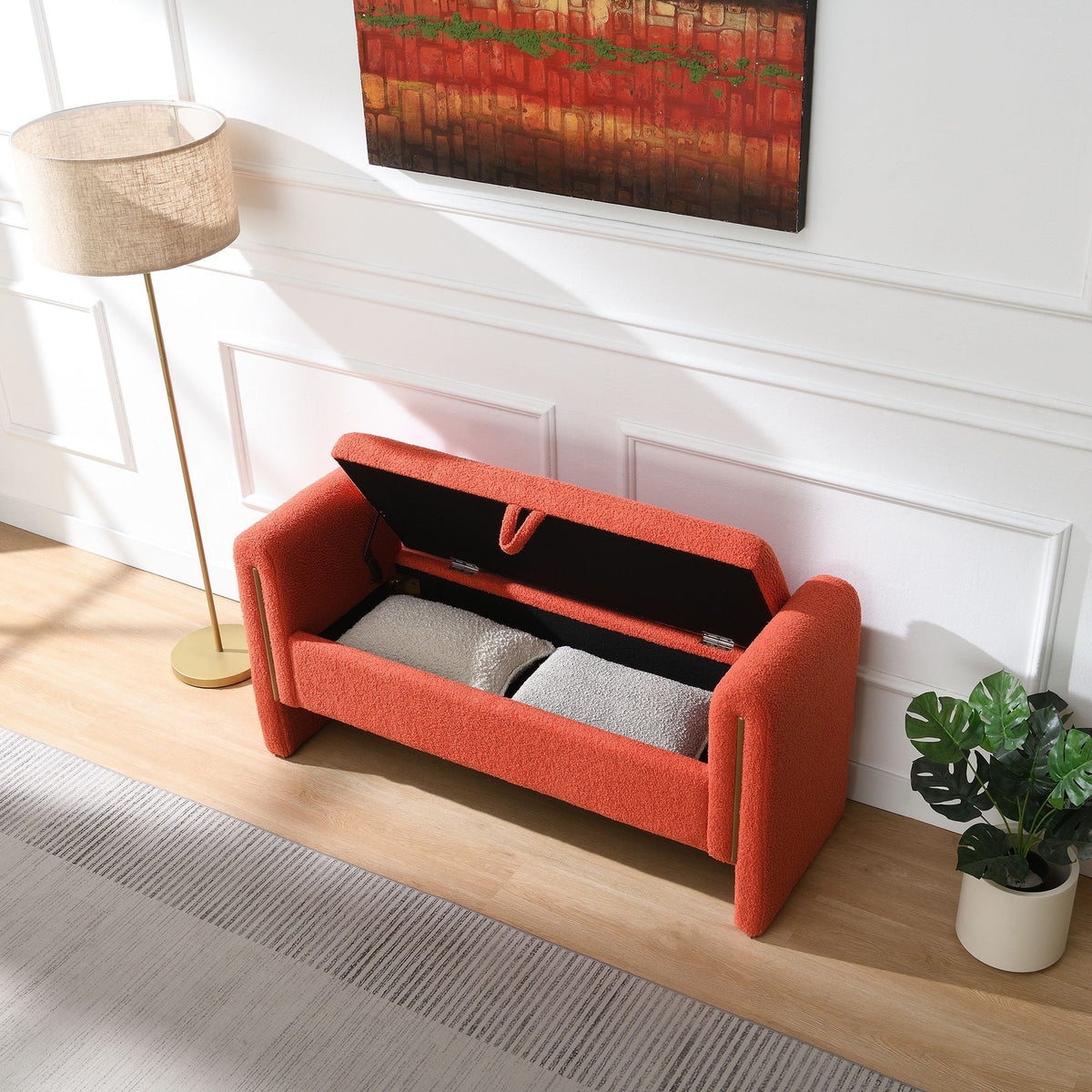 Modern Teddy Upholstered Large Bed End Bench With Arms And Storage, photo 8 of 24