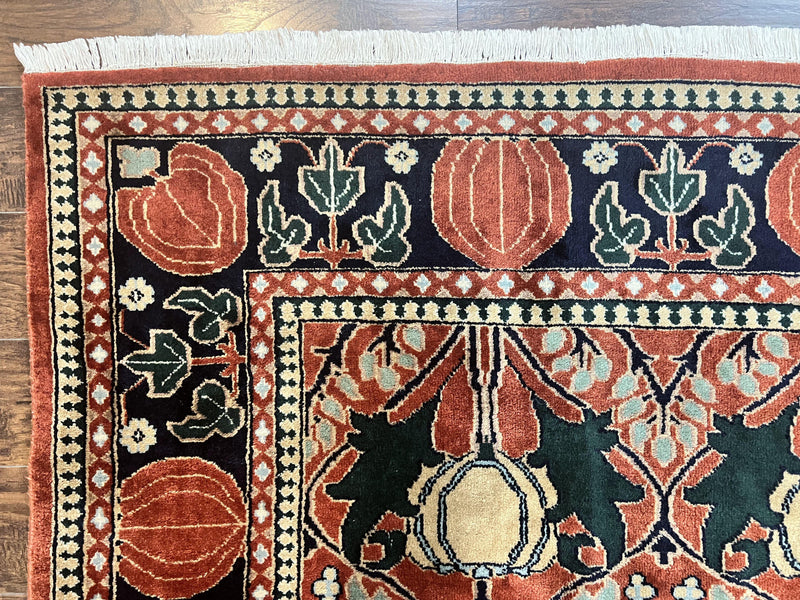 Indo Persian Bidjar Rug 8x10, Red and Black, Handmade Vintage Wool Carpet