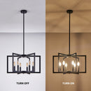 22' Modern Black Geometric 6-Light Chandelier – Industrial Metal Pendant Light Fixture for Living Room, Dining Room, or Kitchen (Bulb Not Included)