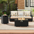 2-Piece Outdoor Rattan Fire Table Set 32 Inch Rectangle Gas Firepit with Tank Cover by LJGDeals