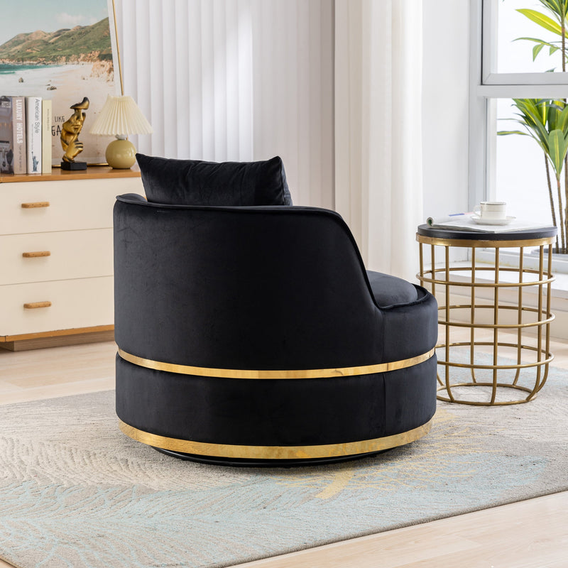 360 Degree Swivel Accent Chair Velvet Modern Upholstered Barrel Chair Over-Sized Soft Chair with Seat Cushion for Living Room, Bedroom, Office, Apartment, Black
