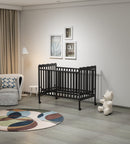 3-In-1 Convertible Crib In Storm BLACK, Made Of Sustainable Pinewood, Non-Toxic Finish, Comes With Locking Wheels, Wooden Nursery Furniture