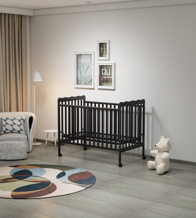3-In-1 Convertible Crib In Storm BLACK, Made Of Sustainable Pinewood, Non-Toxic Finish, Comes With Locking Wheels, Wooden Nursery Furniture