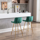 26 Inch Set of 2 Bar Stools, with Chrome Footrest Velvet Fabric Counter Stool Golden Leg Simple Bar Stool, GREEN