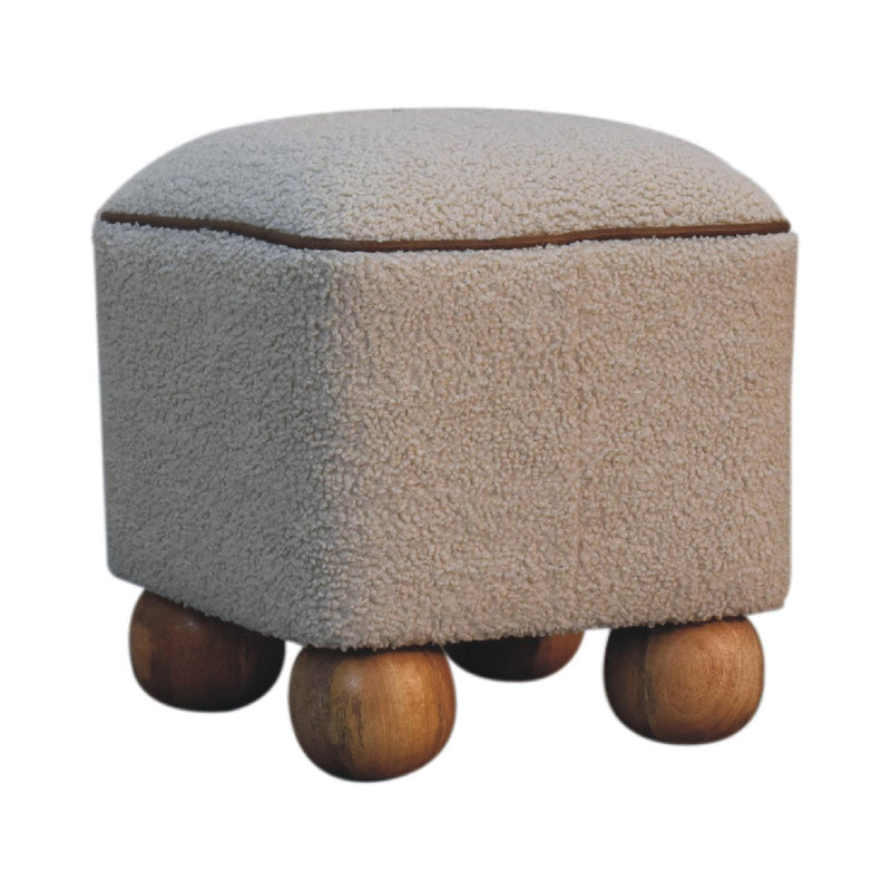 Walker Edison | Boucle Minimalist Footstool with Ball Wood Leg