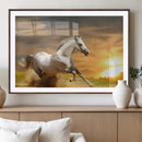 Large Wall Art Galloping White Horse at Sunset Canvas Print