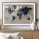 Vintage Blue World Map Canvas Wall Art – Antique Style