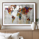Vintage World Map Canvas Wall Art Print, Warm Tone Global