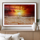 Red Sunset Ocean Beach Canvas Wall Art Beach Canvas, Coastal