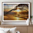 Golden Tropical Beach Sunset Canvas Triptych, Coastal Palm