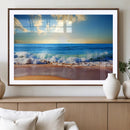 Tropical Beach Sunset Canvas Art, Ocean Waves and Sandy