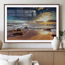 Golden Hour Beach Sunset Canvas Triptych, Ocean Waves and