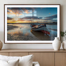 Small Boat At The Beach Sunset Wall Art, Boat Sunset Wall