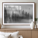 Foggy Misty Forest Canvas Wall Art – Black and White