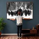 Bison Herd in Snow Wall Art Canvas Print | Rustic Western