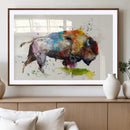 Abstract Buffalo Wall Art, Western Watercolor Bison Canvas