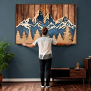 Rustic Wood Style Mountain Wall Art, Nature Forest Canvas