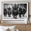 American Bison Art | Buffalo Herd Wall Art Canvas Print, BW