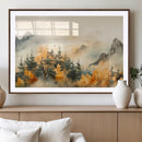 Abstract Watercolor Mountains and Trees Autumn Art,
