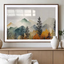 Abstract Watercolor Mountains and Trees Autumn Wall Art,